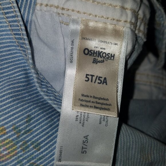 VTG OshKosh Floral Shortalls 5T Toddler Girl Shorts Overalls Blue Stripes FADING - Picture 7 of 8
